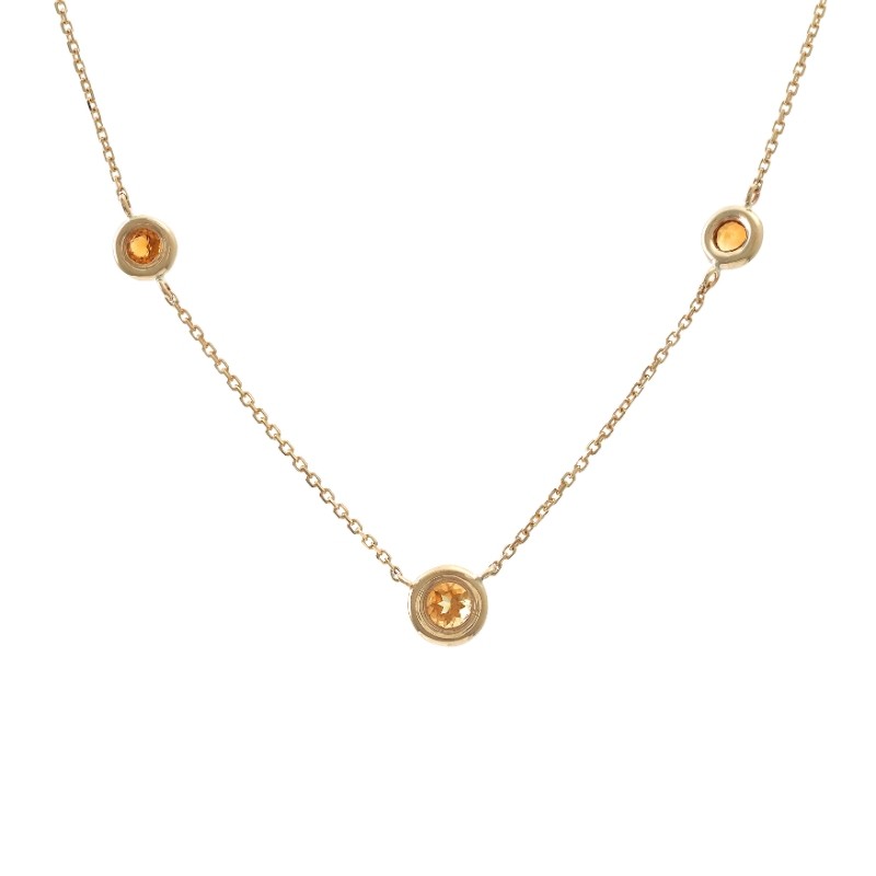 CITRINE BEZEL SET 3 STONES NECKLACE (14K)16+2