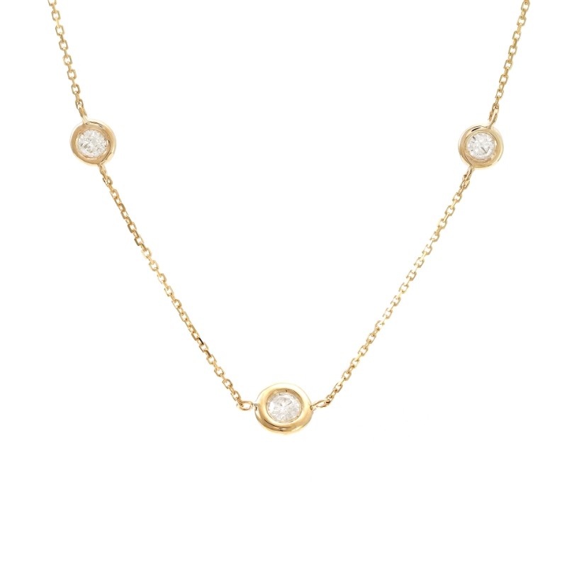 DIAMOND BEZEL SET 3 STONES NECKLACE (14K)16+2