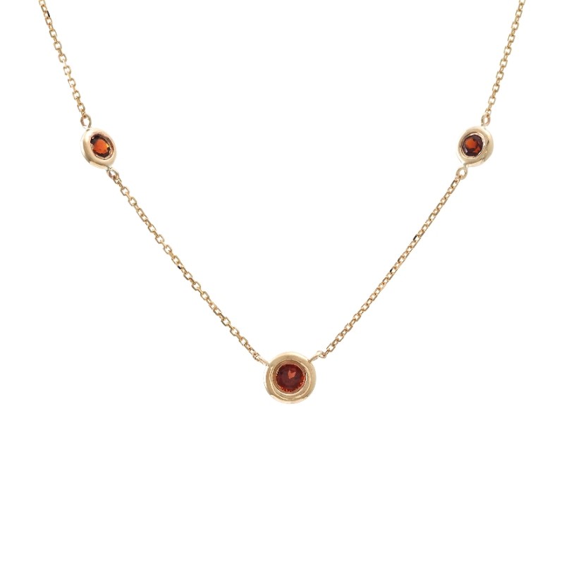 GARNET BEZEL SET 3 STONES NECKLACE (14K)16+2