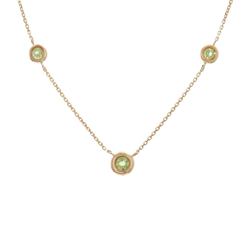 PERIDOT BEZEL SET 3 STONES NECKLACE (14K)16+2
