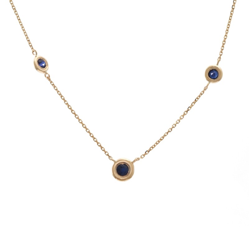 SAPPHIRE BEZEL SET 3 STONES NECKLACE (14K)16+2