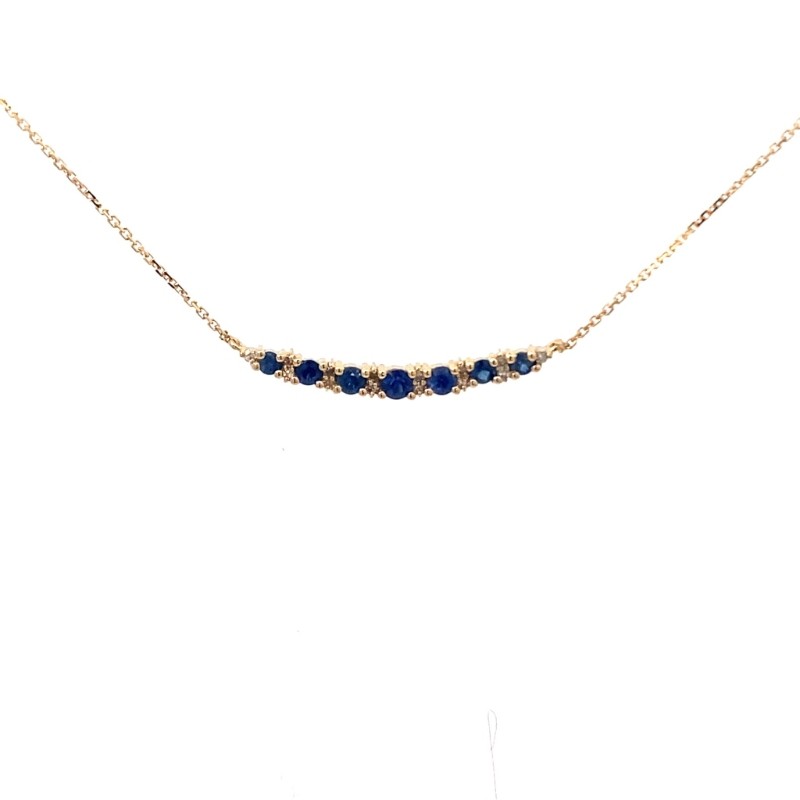 SAPPHIRE AND DIAMOND CURVED BAR NECKLACE (14K/16+2