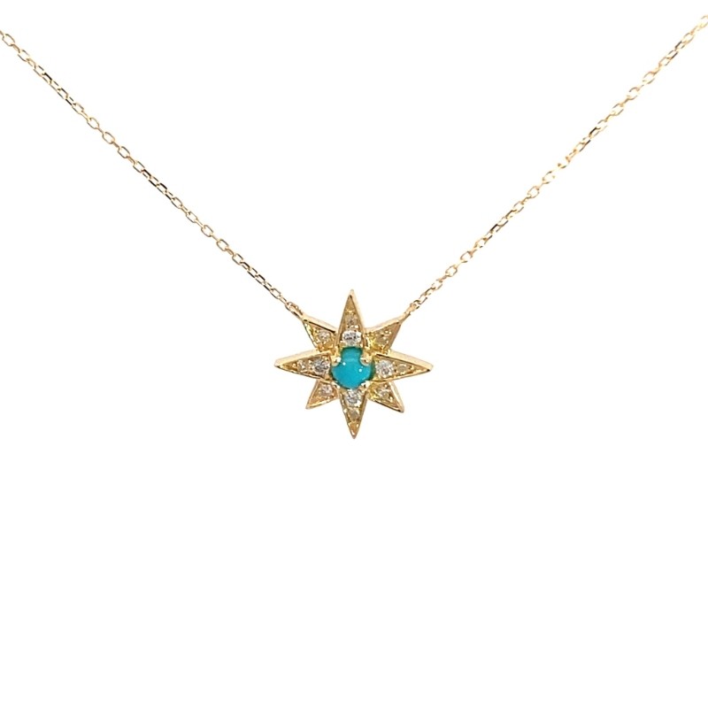 TURQUISE AND DIAMOND STAR NECKLACE (14K)(16+2