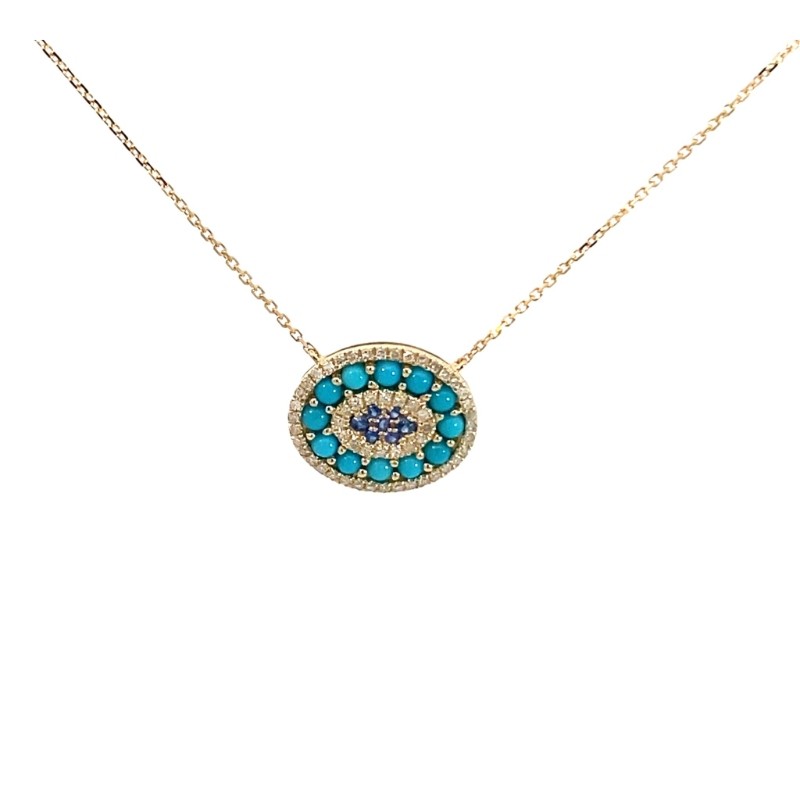 TURQUISE WITH SAPPHIRE & DIAMOND NECKLACE (14K)