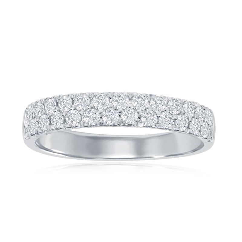 14K White Gold Two Row Pav&eacute; Diamond Band