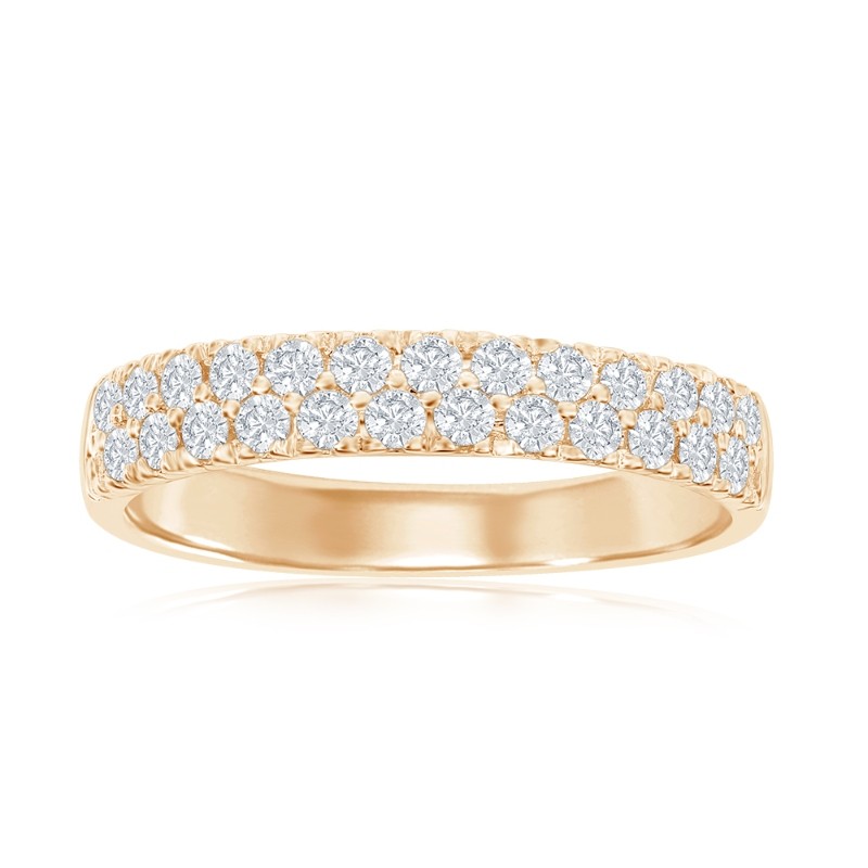 14K Yellow Gold Two Row Pav&eacute; Diamond Band