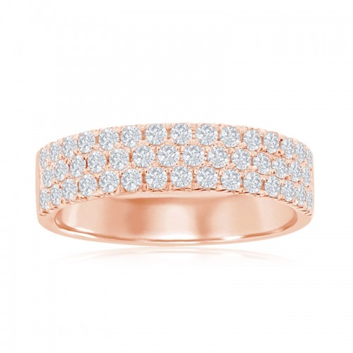 14K Rose Gold Three Row Pav&eacute; Anniversary Band