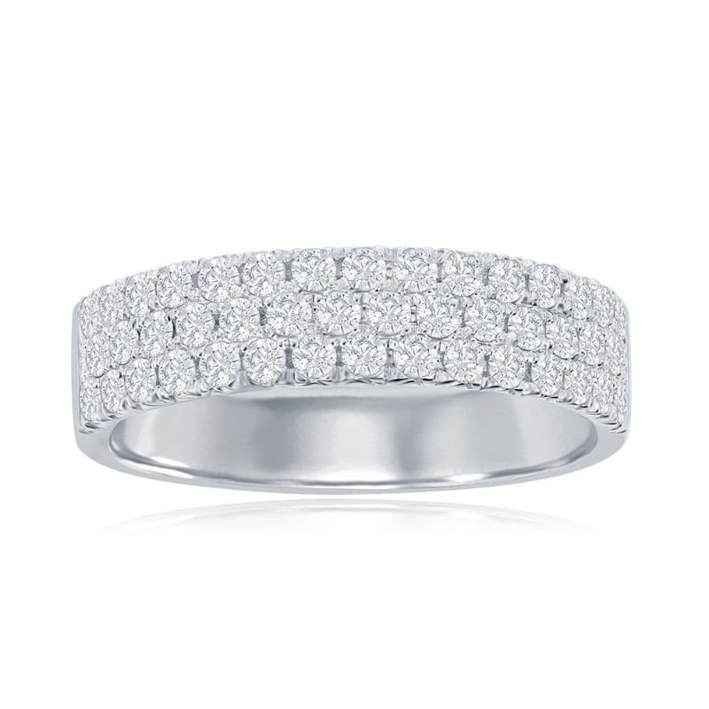 14K White Gold Three Row Pav&eacute; Anniversary Band