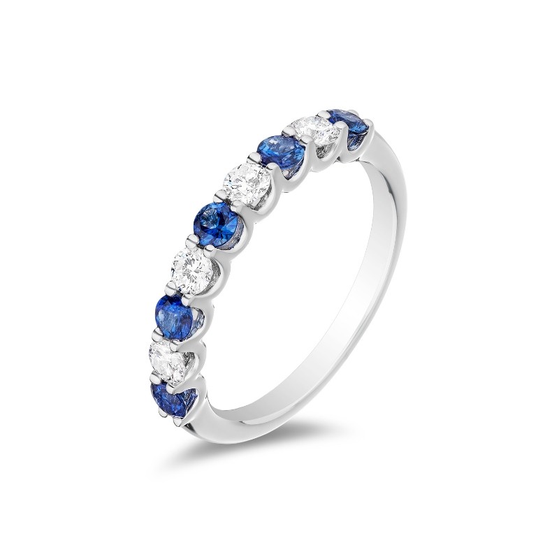 14K White Gold Shared Prong Gemstone Band