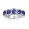 14K White Gold 5-Stone Sapphire Diamond Halo Gemstone Ring