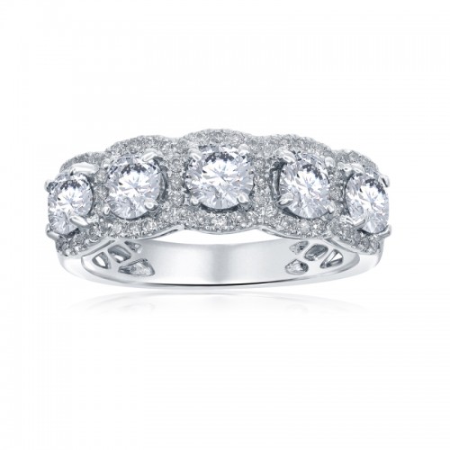 14K White Gold 5-Stone Diamond Halo Anniversary Band