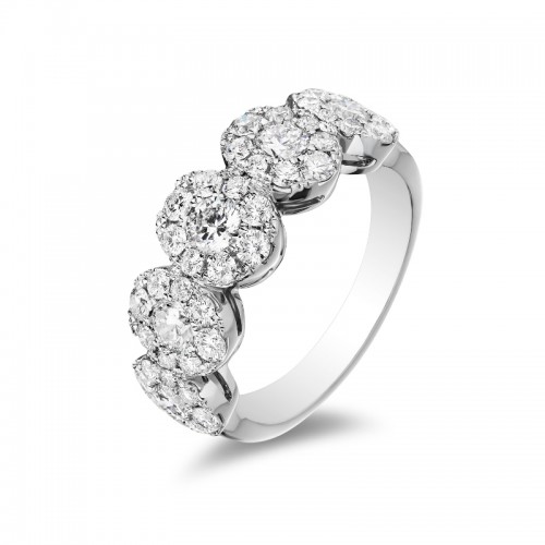14K White Gold Five Stone Diamond Halo Anniversary Band