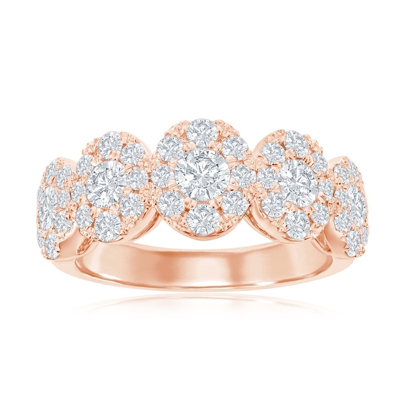 14K Rose Gold Five Stone Diamond Halo Anniversary Band