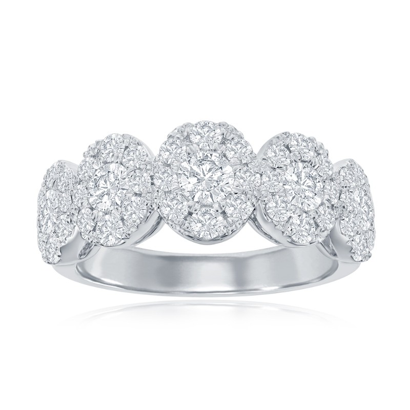 14K White Gold Five Stone Diamond Halo Anniversary Band