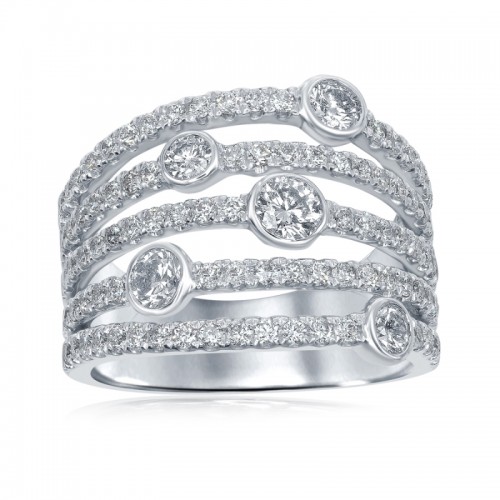 14K White Gold Layered Bezel Accent Anniversary Band