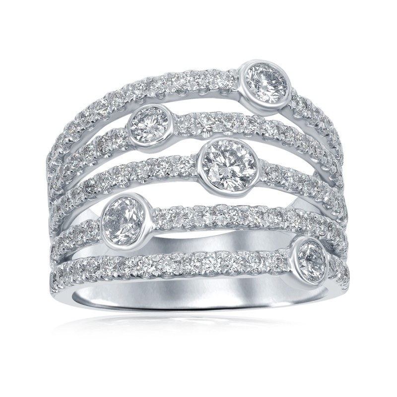 14K White Gold Layered Bezel Accent Anniversary Band