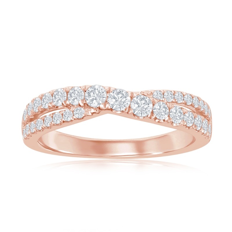 14K Rose Gold Crossover Diamond Band