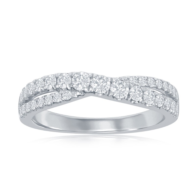 14K White Gold Crossover Diamond Band
