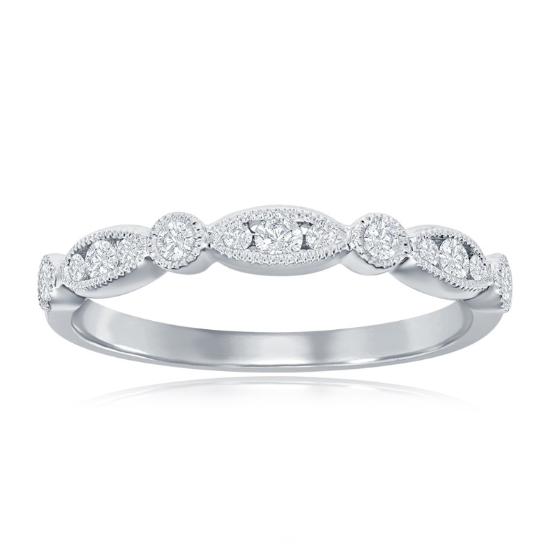 14K White Gold Scalloped Diamond Band