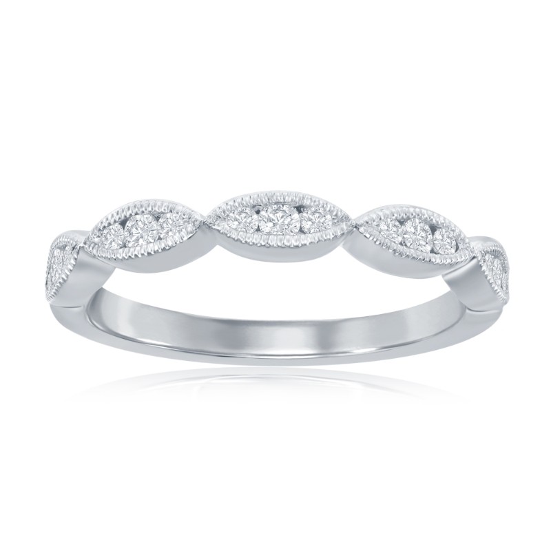 14K White Gold Scalloped Diamond Band