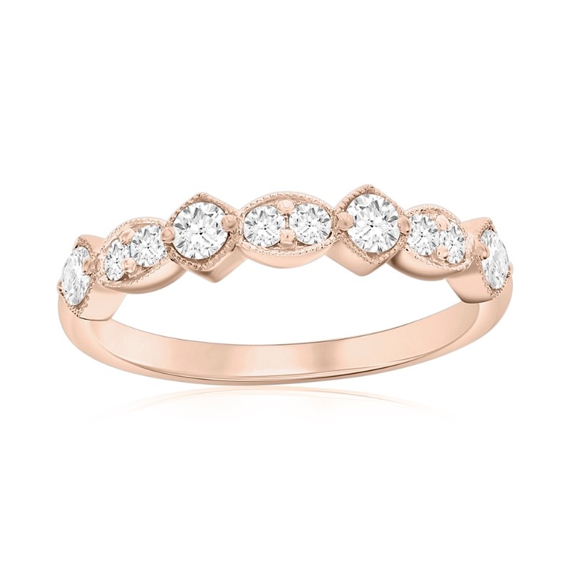 14K Rose Gold Alternating Miligrain Diamond Band