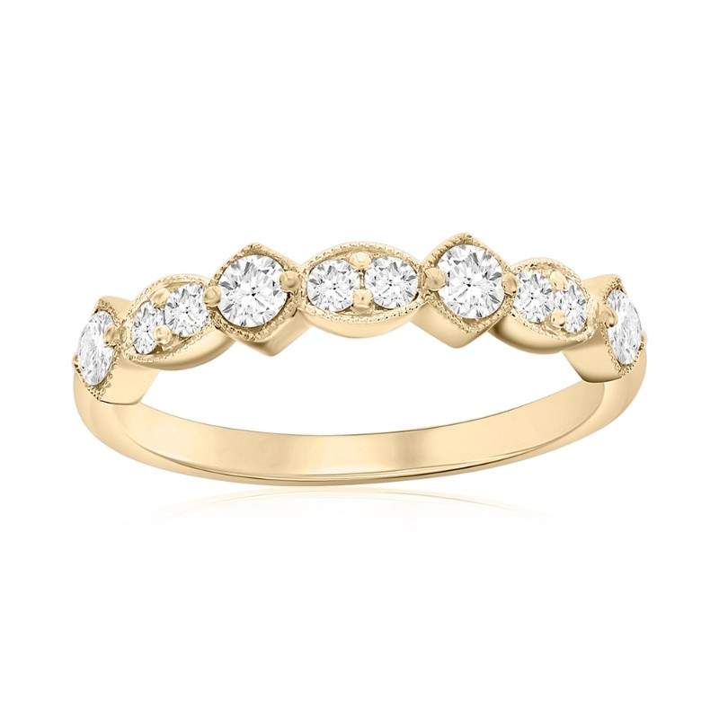 14K Yellow Gold Alternating Miligrain Diamond Band
