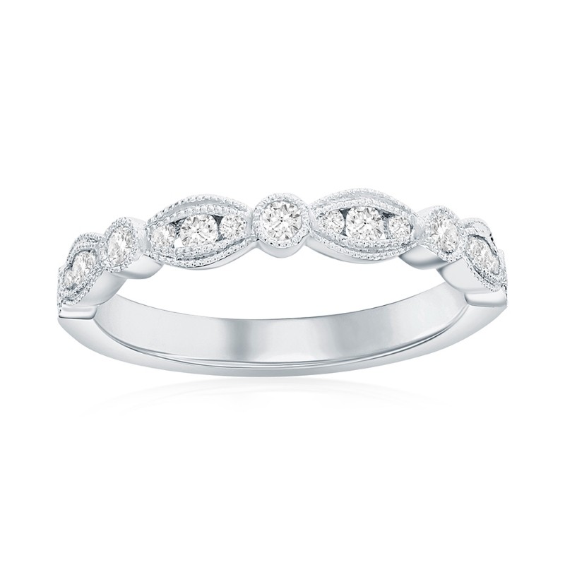 14K White Gold Scalloped Diamond Band
