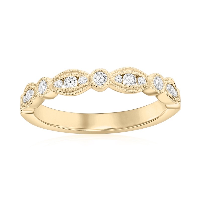 14K Yellow Gold Scalloped Diamond Band