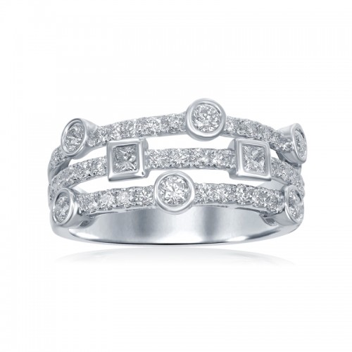 14K White Gold Layered Bezel Accent Anniversary Band