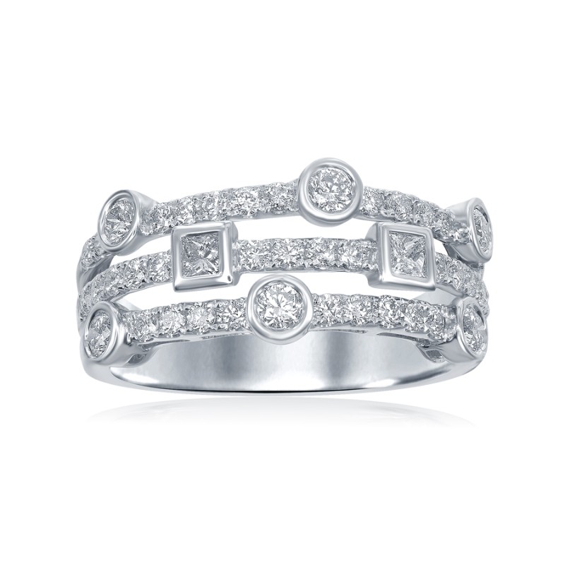 14K White Gold Layered Bezel Accent Anniversary Band