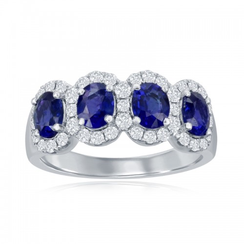 14K White Gold Four Stone Halo Gemstone Ring