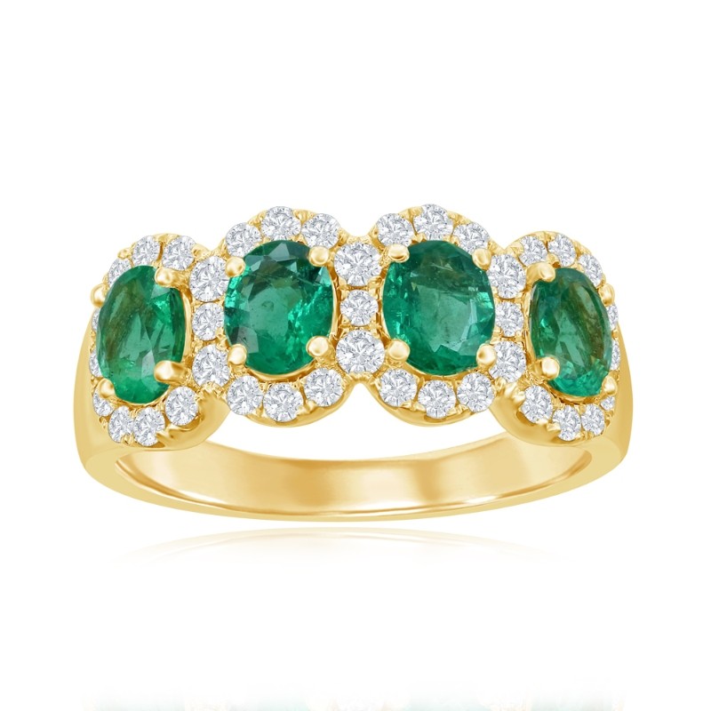 14K Yellow Gold Four Stone Halo Gemstone Ring