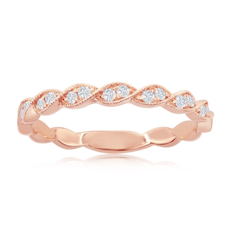 14K Rose Gold Miligrain Twist Diamond Band