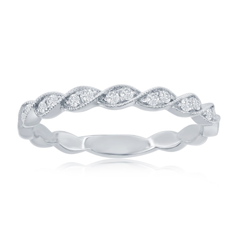 14K White Gold Miligrain Twist Diamond Band
