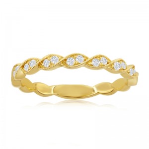 14K Yellow Gold Miligrain Twist Diamond Band