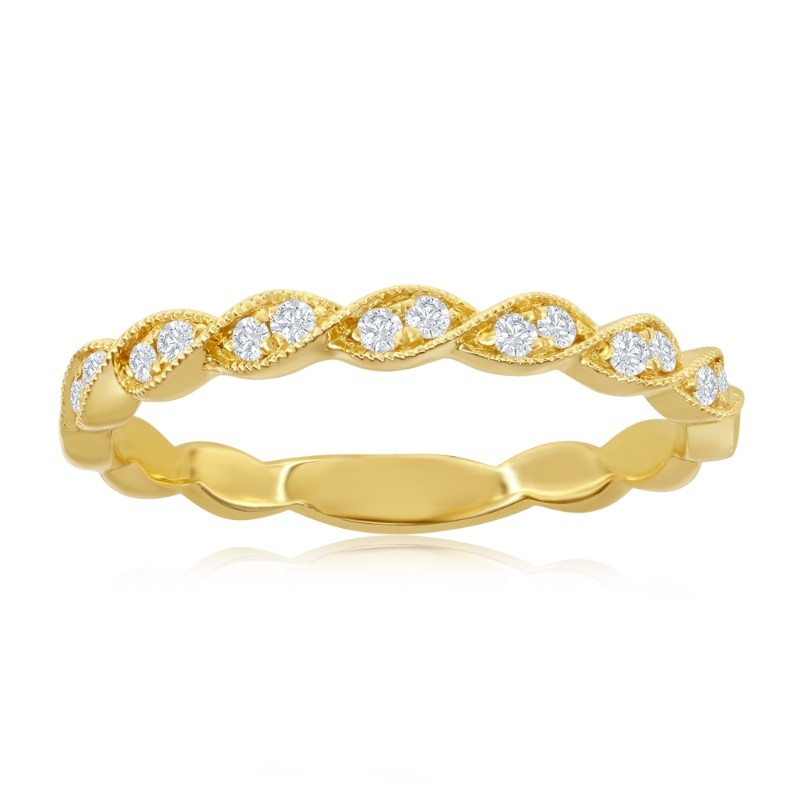 14K Yellow Gold Miligrain Twist Diamond Band