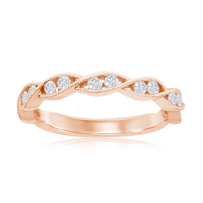 14K Rose Gold Miligrain Twist Diamond Band