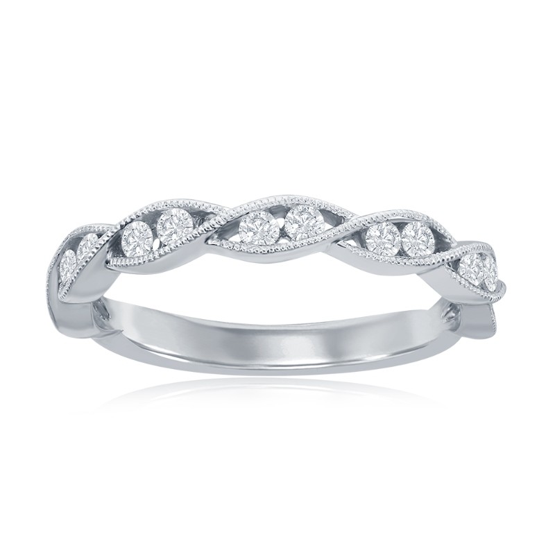 14K White Gold Miligrain Twist Diamond Band