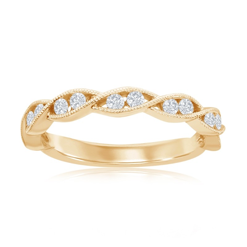 14K Yellow Gold Miligrain Twist Diamond Band