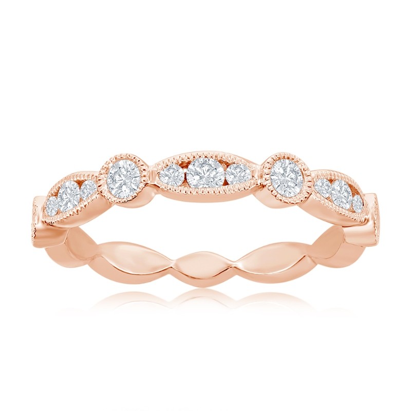 14K Rose Gold Scalloped Diamond Band