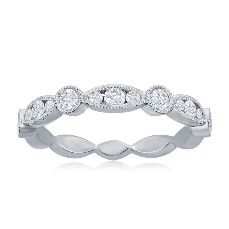14K White Gold Scalloped Diamond Band