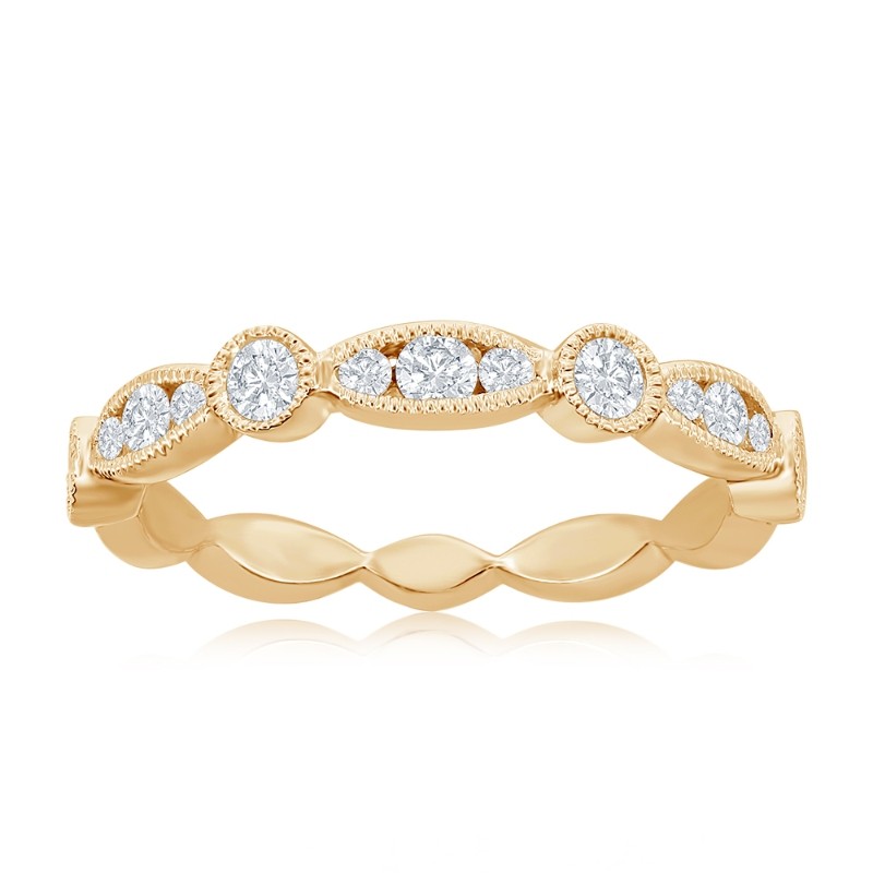 14K Yellow Gold Scalloped Diamond Band