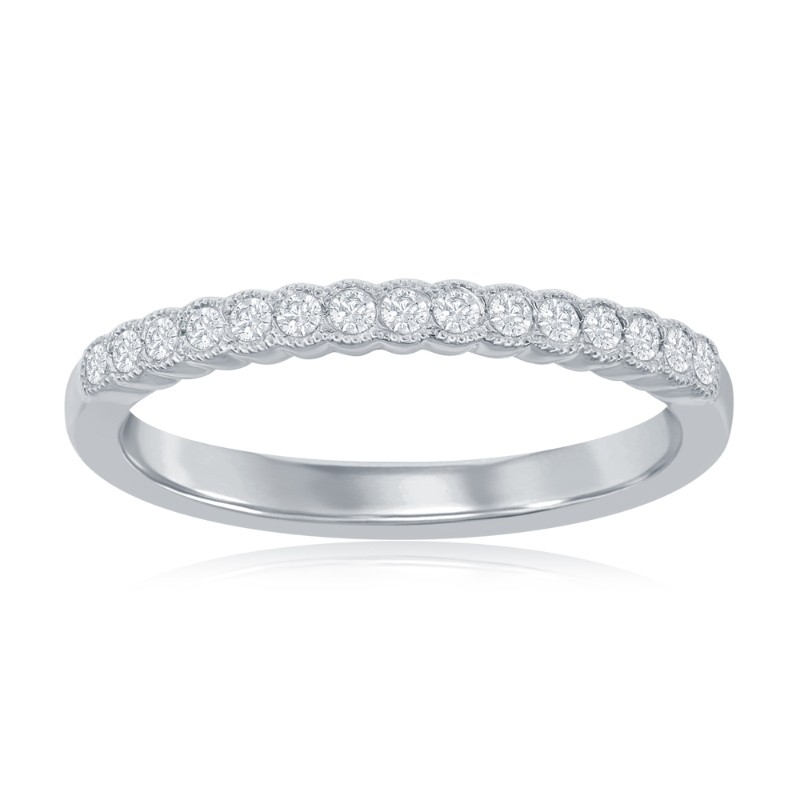 14K White Gold Miligrain Bezel Diamond Band