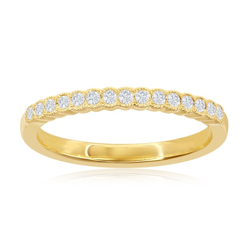 14K Yellow Gold Miligrain Bezel Diamond Band