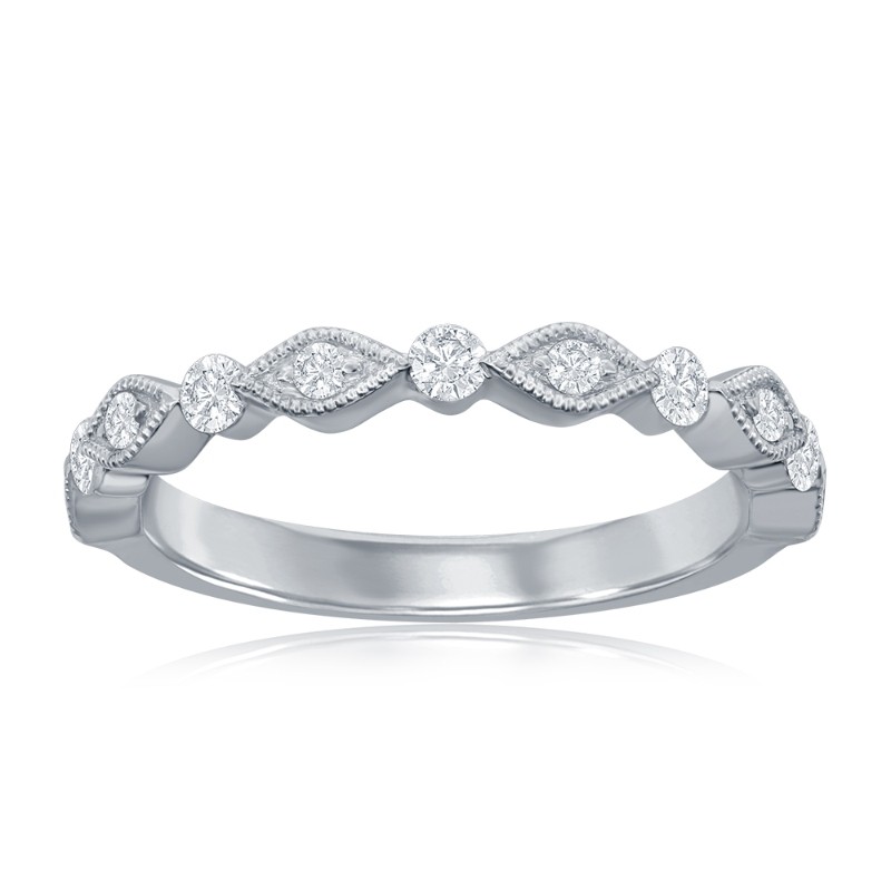 14K White Gold Scalloped Diamond Band