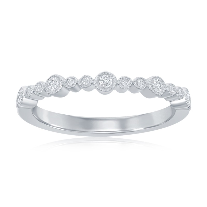 14K White Gold Miligrain Bezel Diamond Band