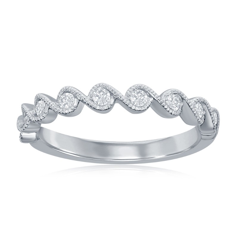 14K White Gold Miligrain Twist Diamond Band