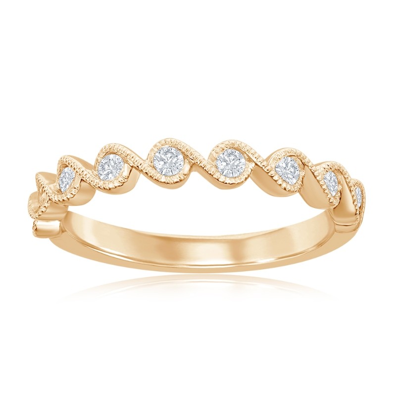 14K Yellow Gold Miligrain Twist Diamond Band