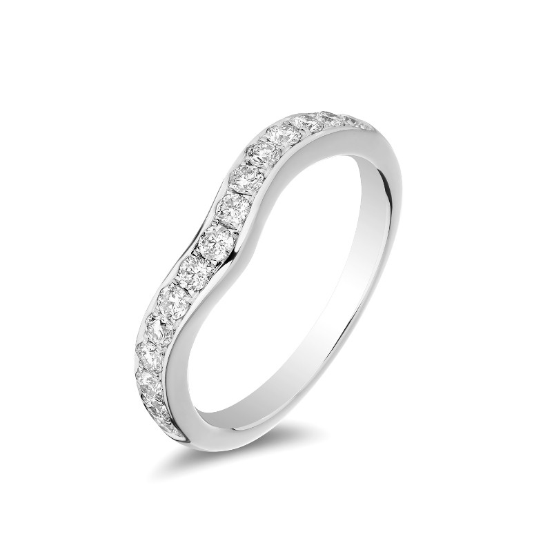 14K White Gold Curved Diamond Band