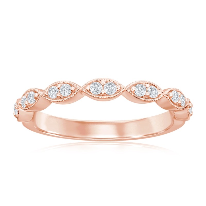 14K Rose Gold Scalloped Diamond Band